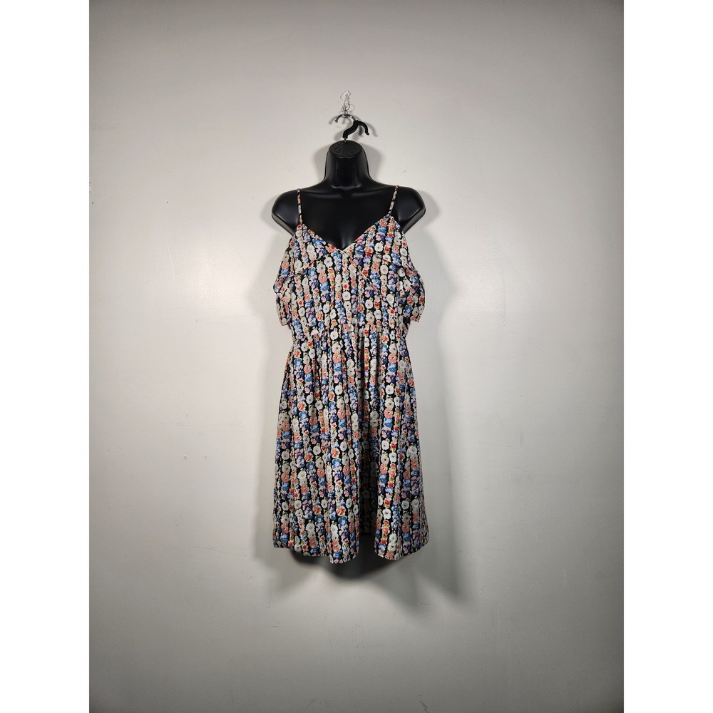 J.CREW MERCANTILE Floral Cold Shoulder Dress Women 12 Black Multi Ruffle Boho - Picture 1 of 12